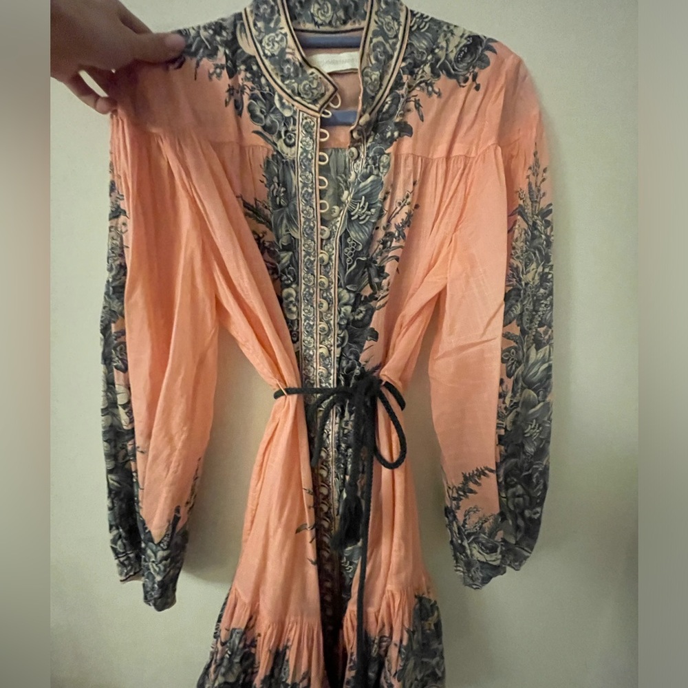 Zimmerman Pink and Turquoise button up dress with rope belt